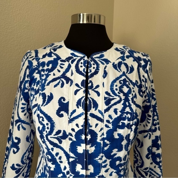 Chico's Indigo Ink Alicia Blue White Ikat Print Jacket Blazer - Picture 4 of 16